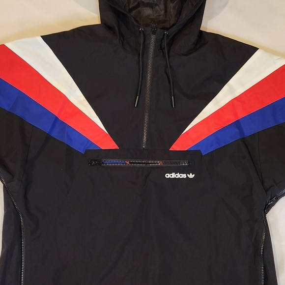 adidas Other - Adidas Black Windbreaker with Red and Blue Stripes Size S
